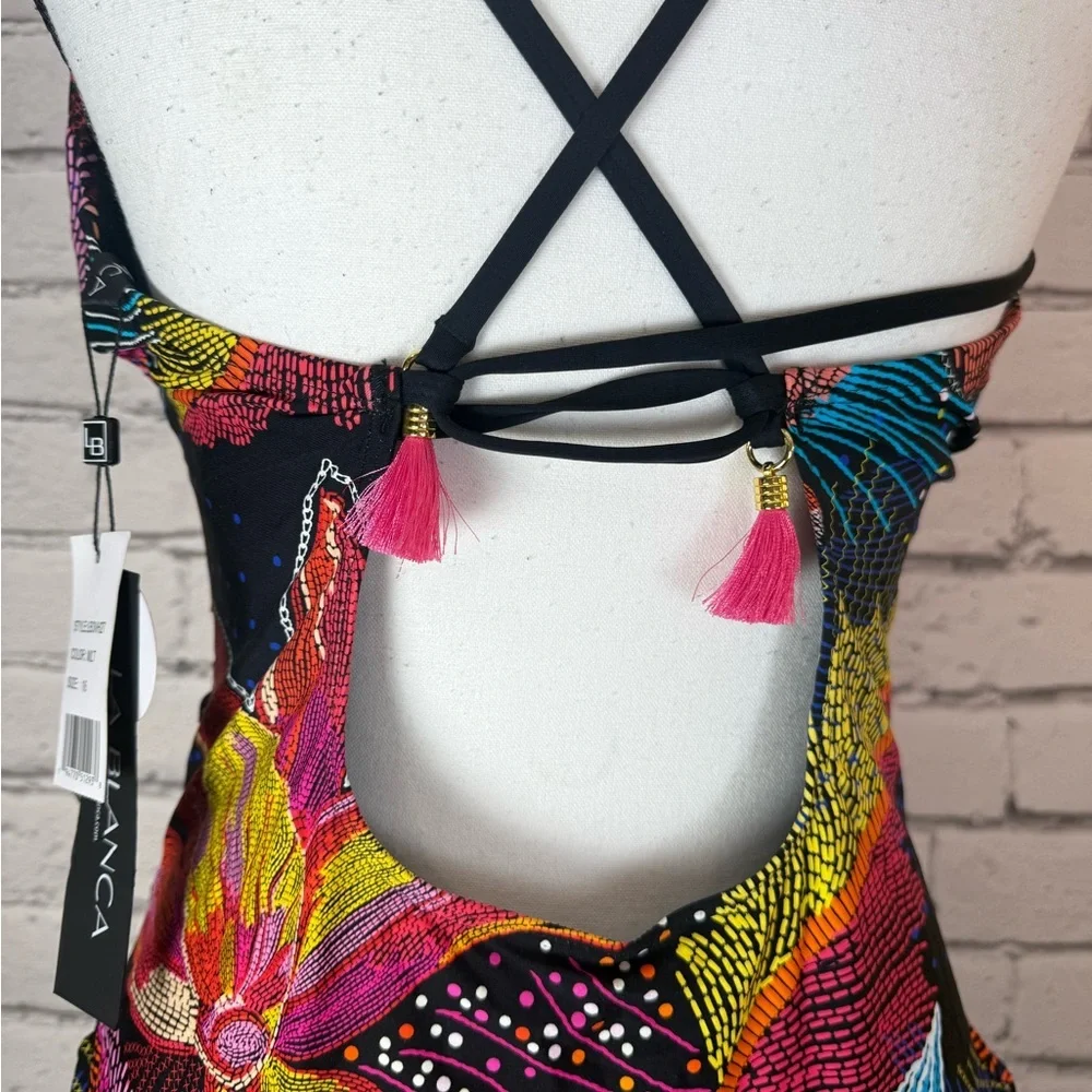 La Blanca Women's High Neck Keyhole Mio One Piece Swimsuit, Sunlit Soiree, Sz 16 - Picture 6 of 10